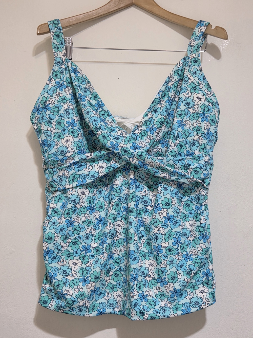 Lands' End Blue Floral Wrap Underwire Tankini